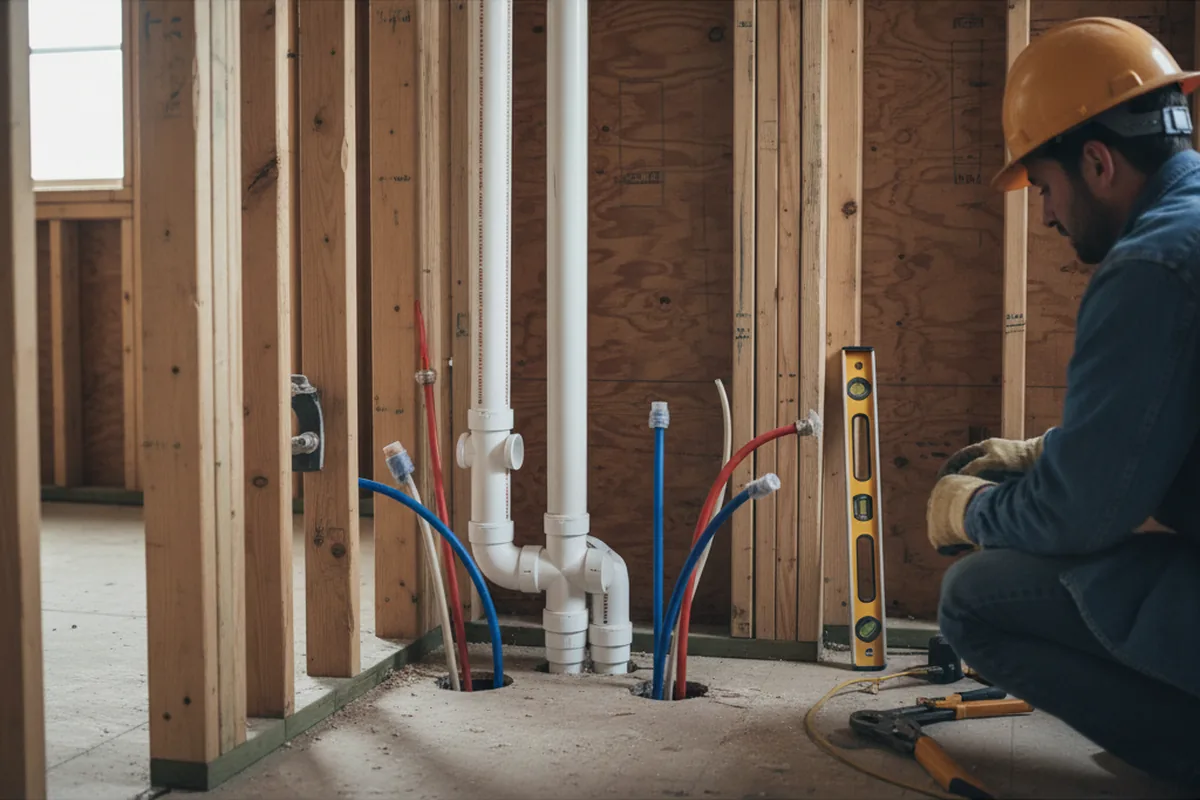 Drain and supply rough-in during Sump Pump Repair in Evergreen